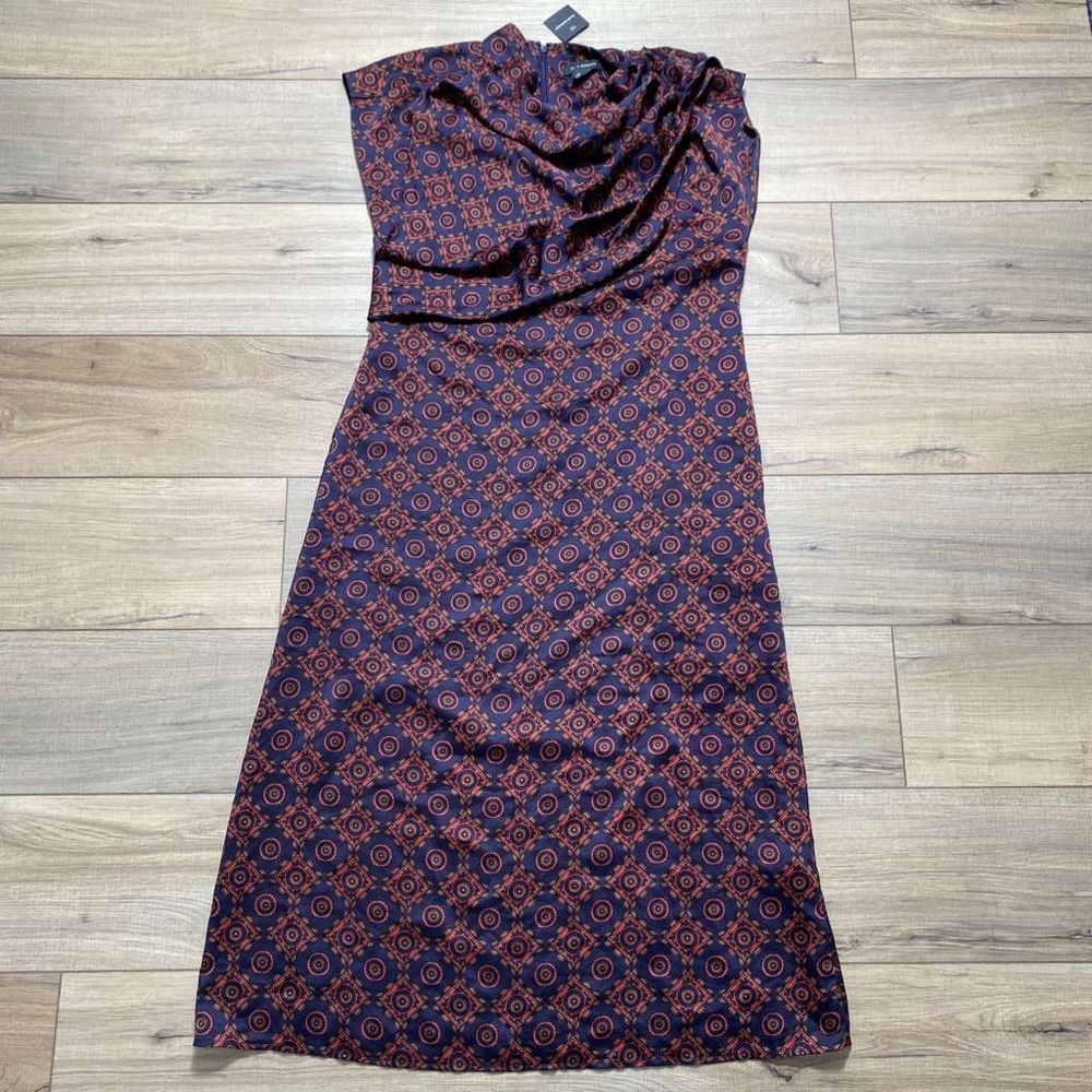 Club Monaco Women's Drape Neck Dress Size 4 Navy Blue Coral Red Brown Black